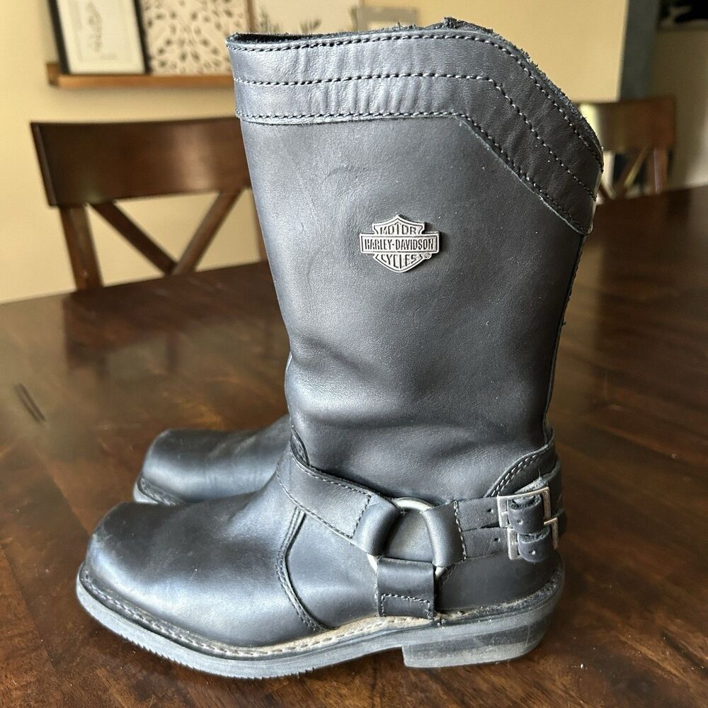 Harley Davidson Womens Black Leather Harness Motorcycle Riding Boots Size 8.5